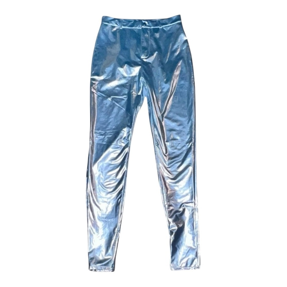 Vintage Festival Silver Metallic High Mid Waisted Drag Lamè Jeans Pants Sz 28 - Picture 2 of 8